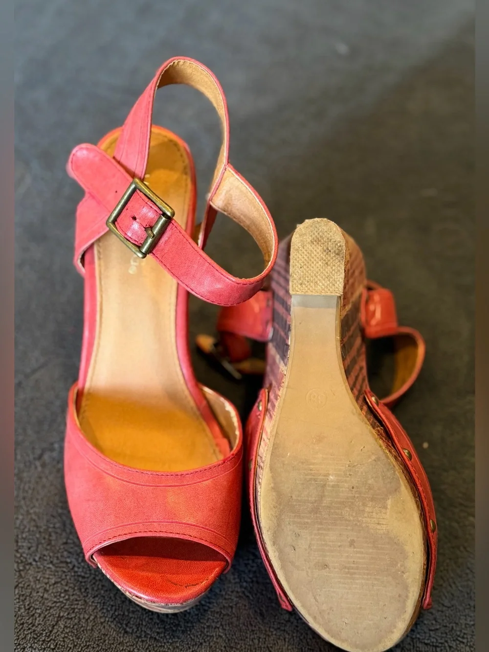 Red Ankle-Strap Wedge Sandals for Women